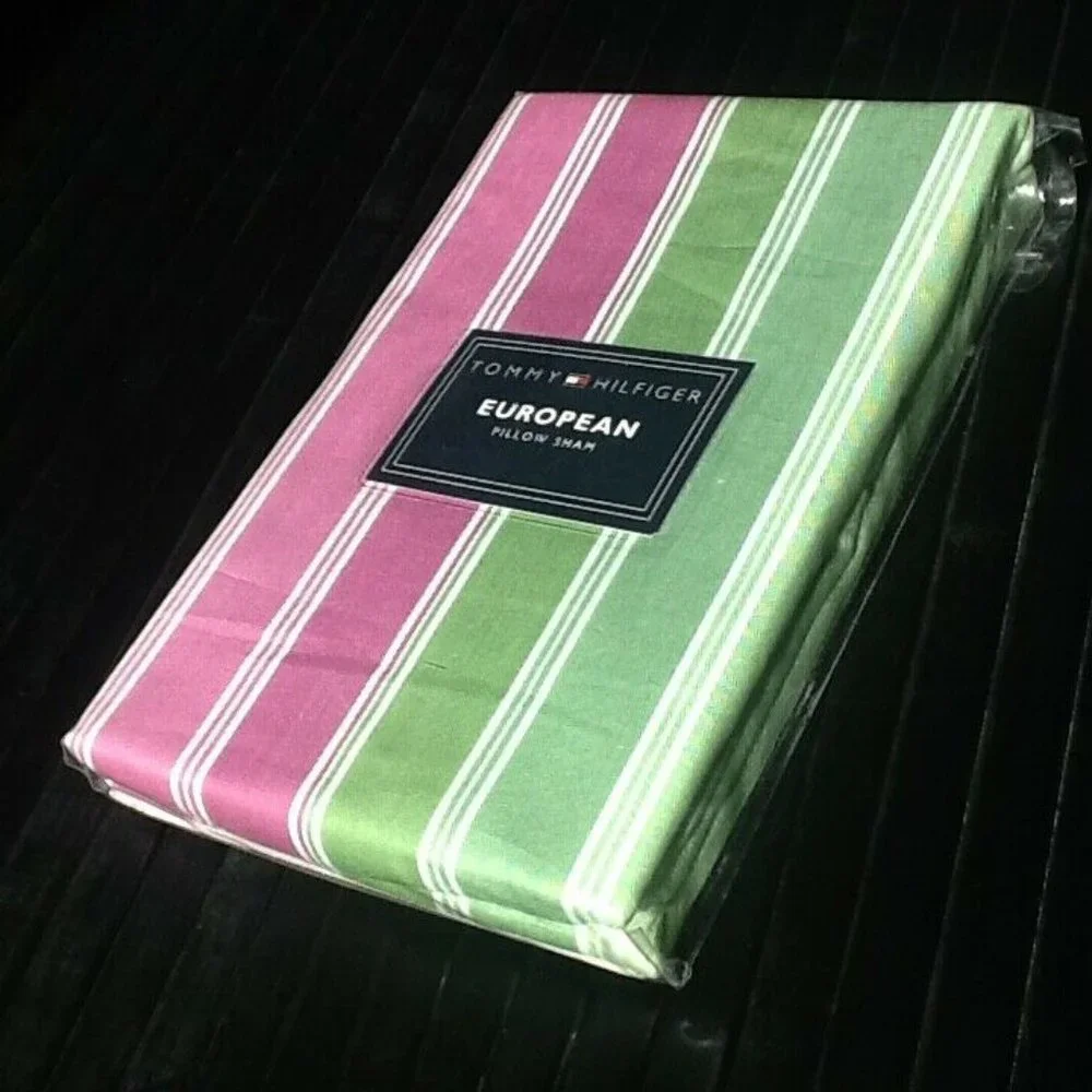 one brand new Tommy Hilfiger Stephanie Pink & Green Striped EURO Pillow Sham